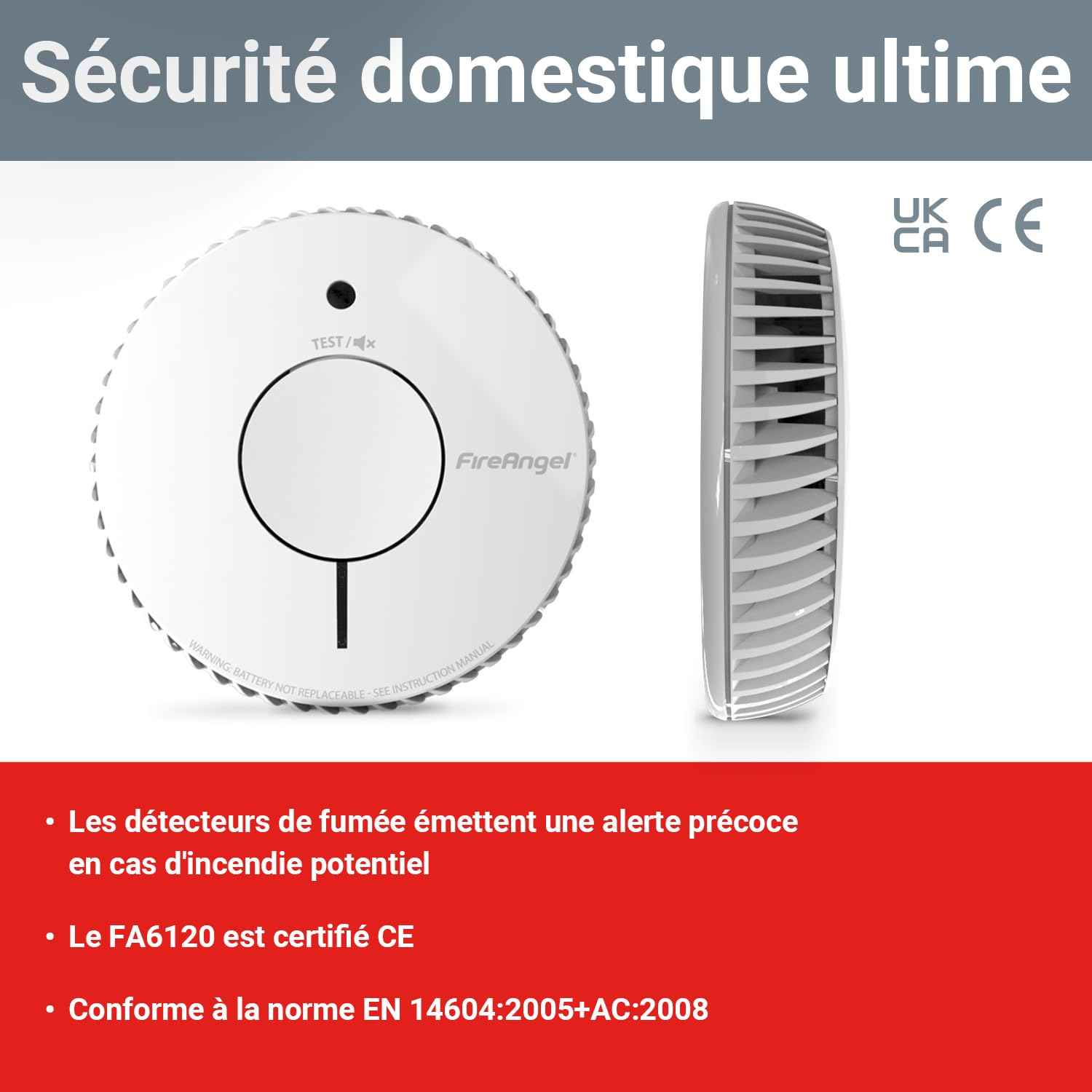 FireAngel Lot de 2 Détecteurs de Fumée Optique, Détecteur Incendie, Label Q, Bouton Test/Silence, Remplace ST-622/ST-620 – Détection Fumée Précoce, Blanc