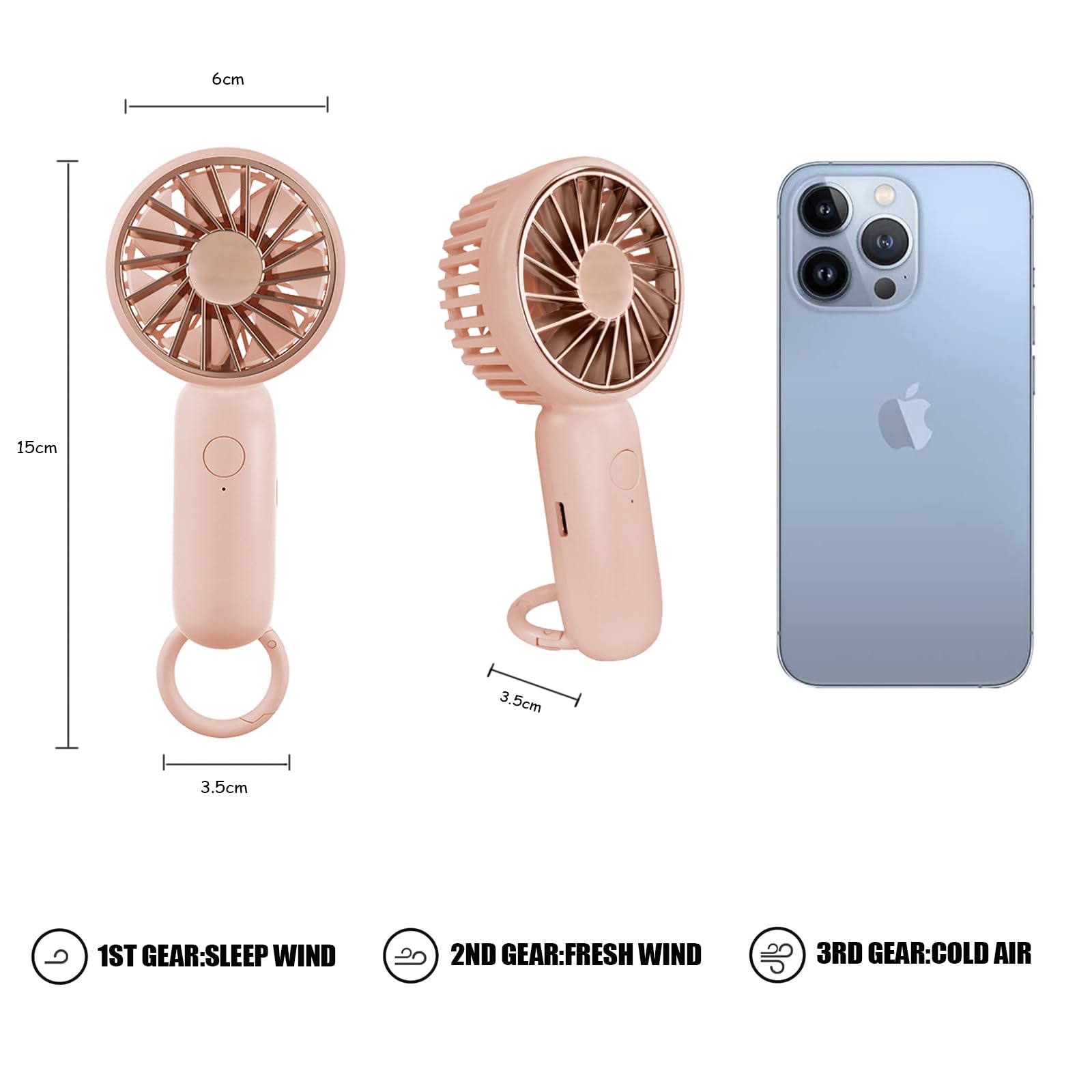 Jsdoin Mini Handheld Fan, Powerful Desk Fan with Buckle, Cute Design 3 Speed Personal Small Portable - Image 3