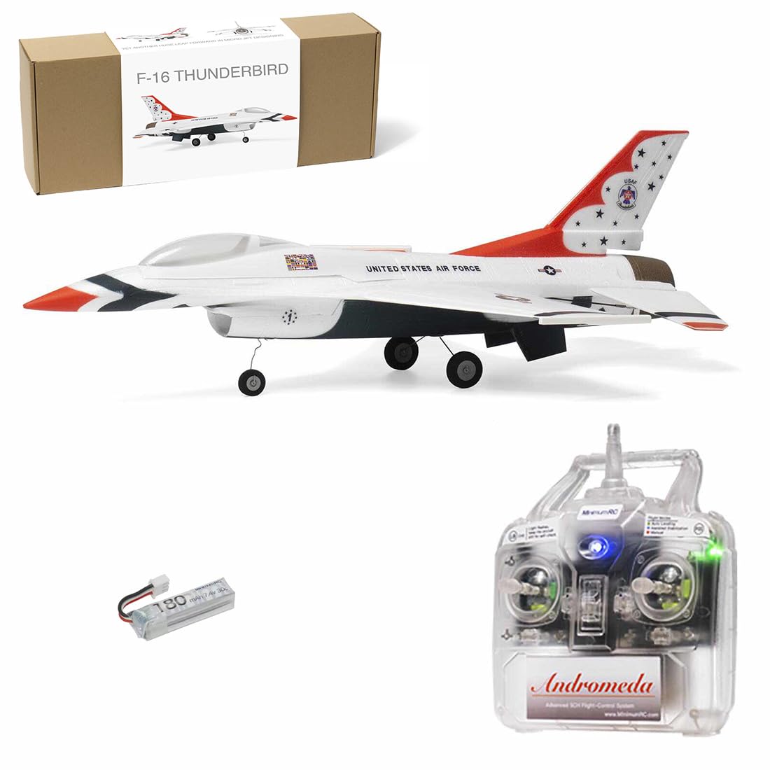 MinimumRC F-16 Thunder-Birds EDF RC Jet, 290mm Wingspan 30mm Ducted Fan Delta Wing Mixing RC Airplane with Gyro Stabilization (Right-hand/Brushless motor/1 Battery)