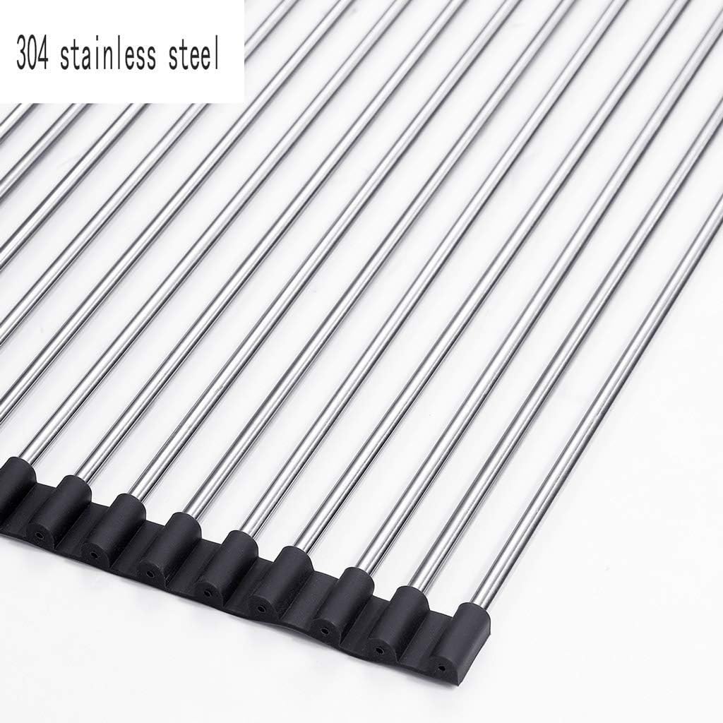 Dish Drying Rack Sink Dish Drying Rack,Stainless Steel Dish Rack Strainer Kitchen Draining Board Fruit,Multi-Purpose,Heat Resistant (Color:Black,Size:43×26Cm) (Black 40×26cm)