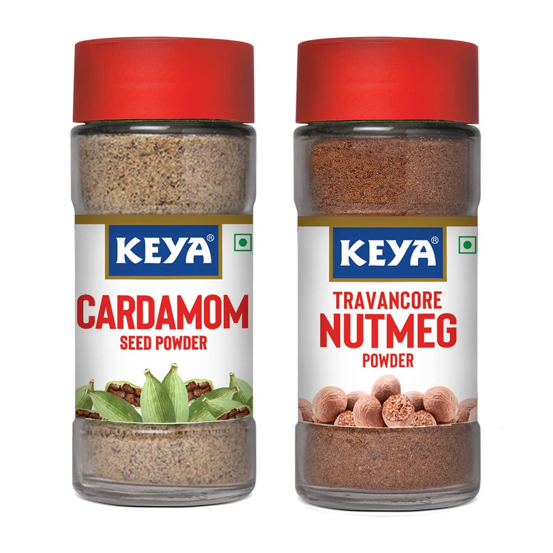 Keya Exotic Spices Combo, Cardamom Powder 50gm, Nutmeg Powder 65gm, Pack of 2