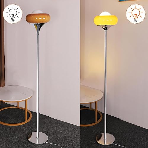 Miniatura 8 de Lámpara de pie naranja moderna de mediados de siglo, lámpara de hongo estilo Bauhaus para leer, lámpara de pie alta con pantalla de vidrio para sala