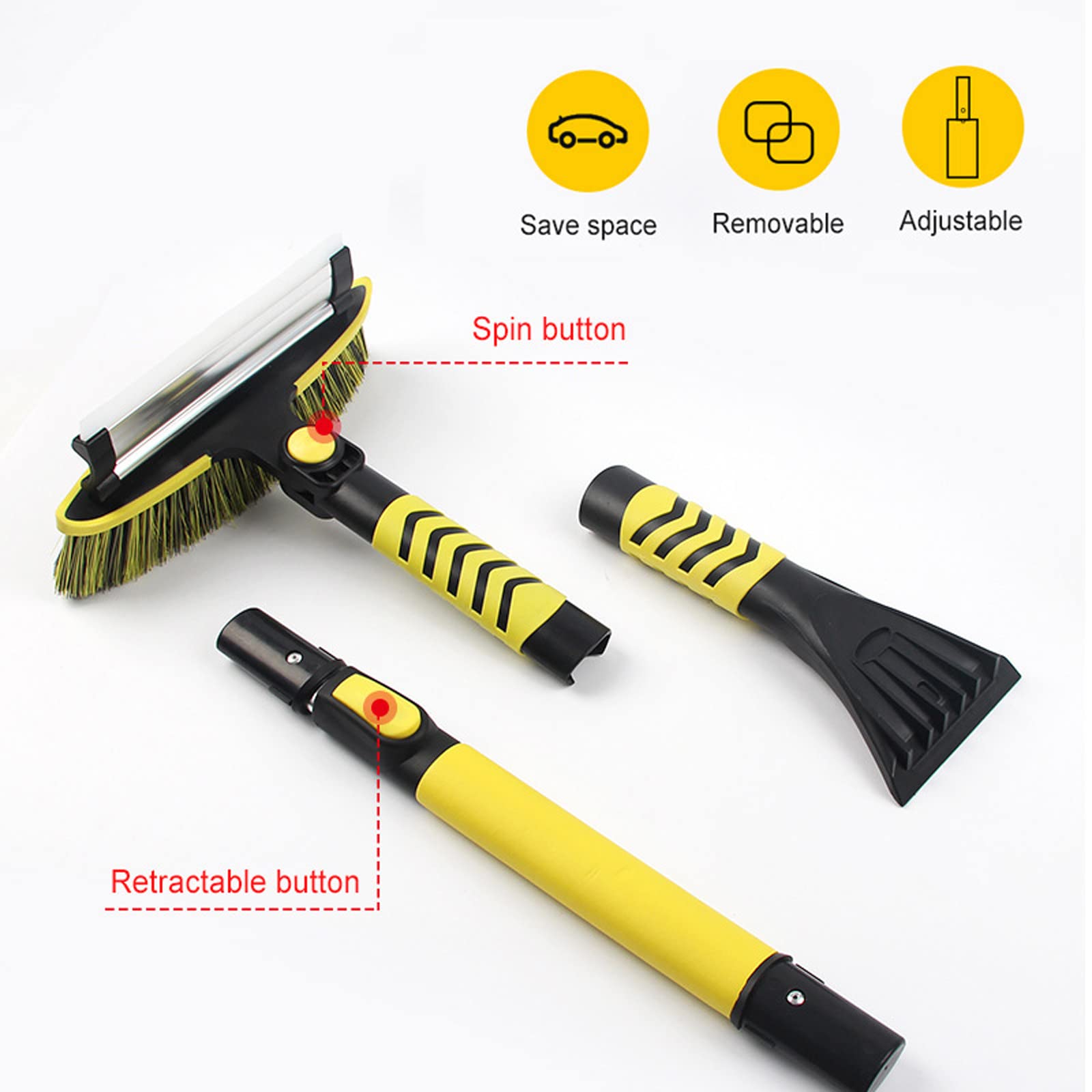 Brosse à Neige Grattoir à Glace Pelle à Neige Grattoir à Glace et Brosse à Glace Extensible de 41,3 Pouces, Grattoir à Neige avec poignée en Mousse Ergonomique pour Voitures, 3 en 1, Jaune