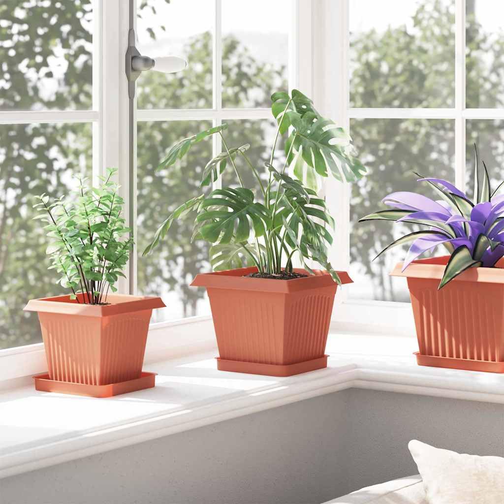 Set di 6 vassoi da fiori quadrati in plastica robusta, 15 x 15 x 2 cm, resistenti alle intemperie, al gelo, ideali per balcone, giardino, terrazza e per la cura delle piante da interni