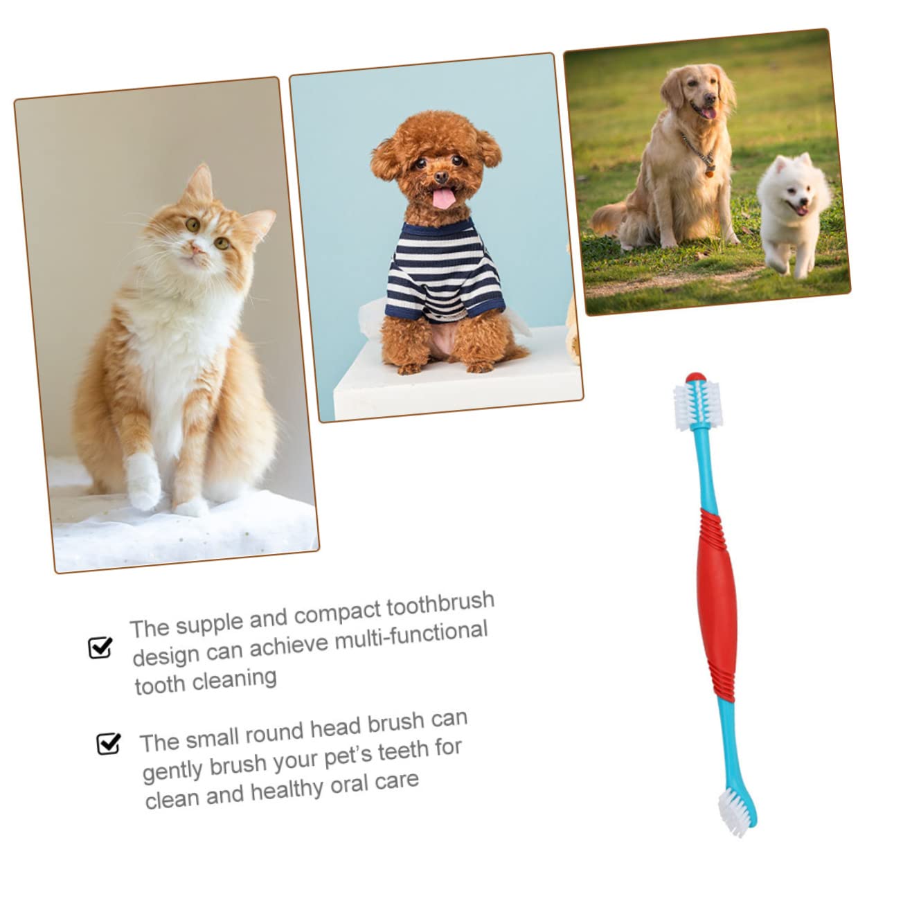 minkissy Lot De 3 Brosses À Dents Doubles Pour Animaux De Compagnie Manche Ergonomique Nettoyage Des Dents Nettoyage De La Cavité Buccale 4 Pièces X 3