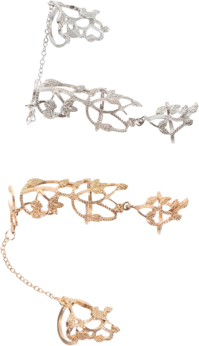 Ipetboom 2pcs Unique Flower Chain Ring Alloy Finger Rings Teen Girls Fashion Goth Jewelry