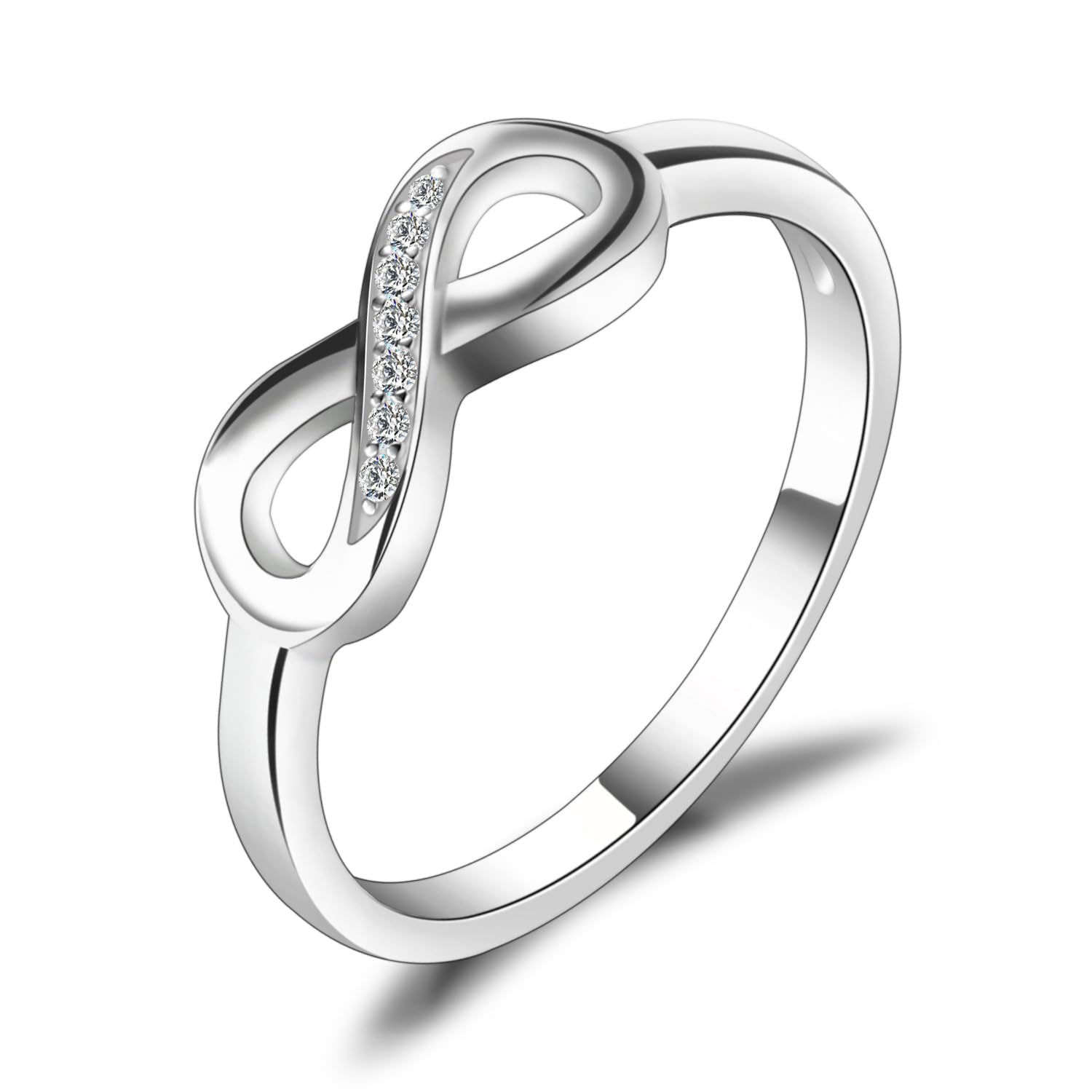 JewelryPalace 14k White Yellow Rose Gold Plated 925 Sterling Silver Rings for Women, Cubic Zirconia Promise Rings for Her, Stackable Wedding Bands Rings for Women Infinity Forever Love Knot Ring