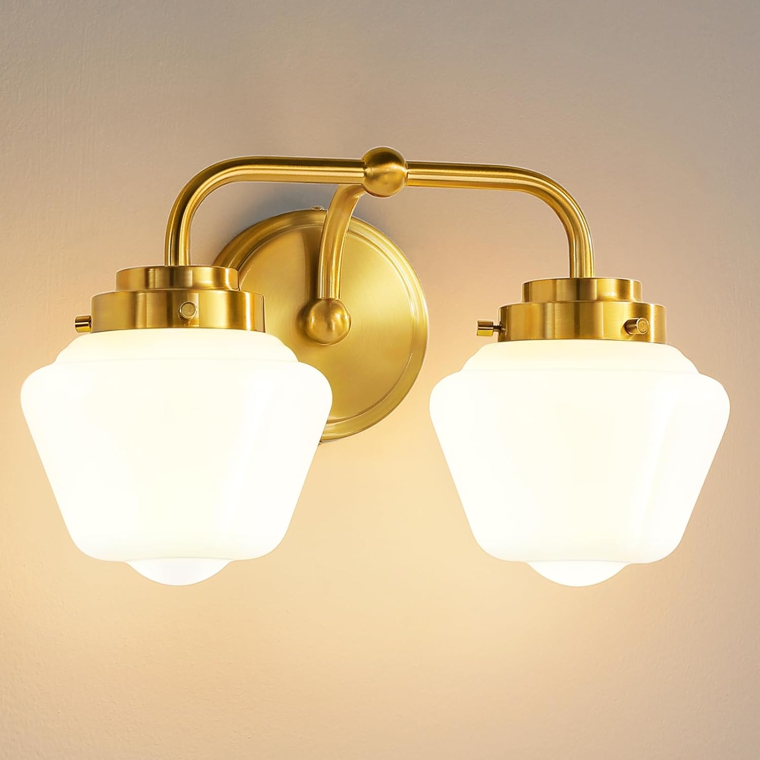 Bathroom Vanity Light Fixtures: 2-Lights Gold Bathroom Lighting Fixtures Over Mirror, Mid-Century Modern Wall Sconces with Frosted Milky Glass for Kitchen Bedroom Hallway Gold 2 Light