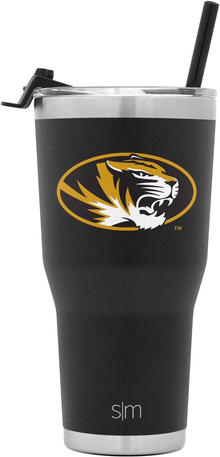 Simple ModernOfficially Licensed Collegiate Missouri Tigers Tumbler with Straw and Flip Lid | Insulated Stainless Steel 30oz Thermos | Cruiser Collection | University of Missouri