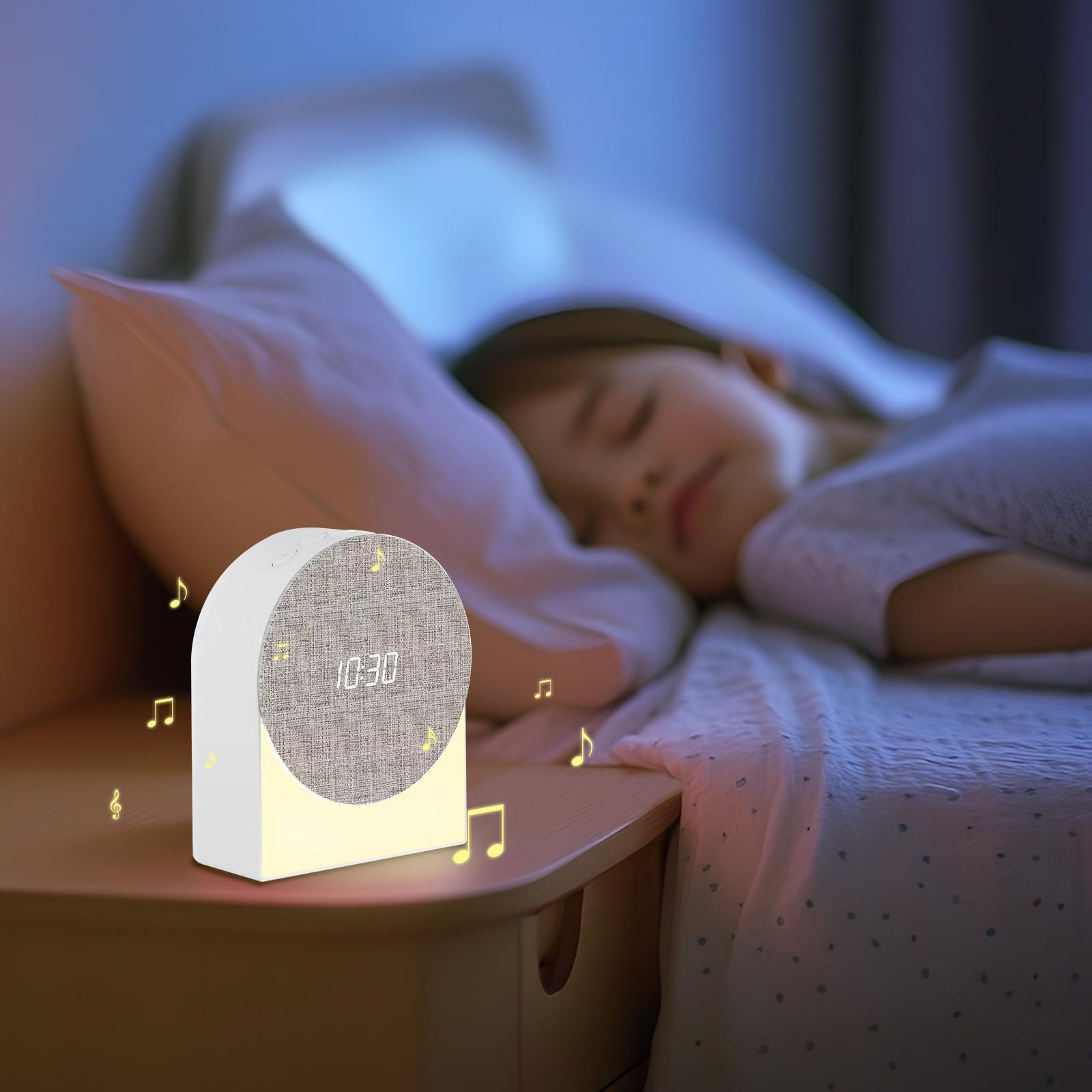 4 en 1 Despertador Digital + Máquina de Sonido + Altavoz Bluetooth + Luz Noche, Gemmac Lámpara Nocturna Despertador de Ruido Blanco Máquina de Sonido Dormitorio Night Light para Bebé, Niños, Guardería