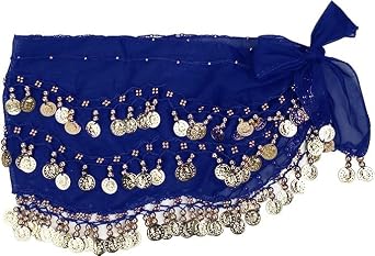 Belly Dance Hip Scarf Wrap Belt Wave Dangling Skirts Wrap with Gold Coins Chiffon Dangling Belly Dance Waist