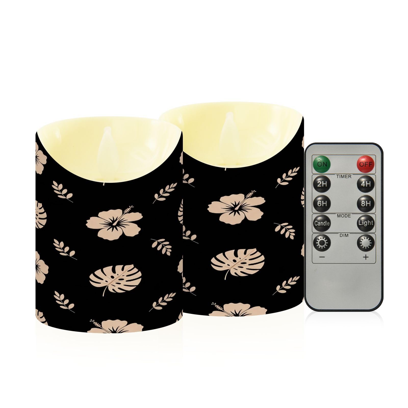 Cgiub Hibiscus Flameless Candles with Timer 2pcs Battery Operated Flickering Flameless LED Pillar Candles for Holiday Home Wedding Fireplace Decor
