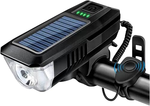 Multifuncional alimentado por energía solar y recargable por USB para bicicleta de montaña Ciclismo nocturno de alto brillo luz delantera de Negro