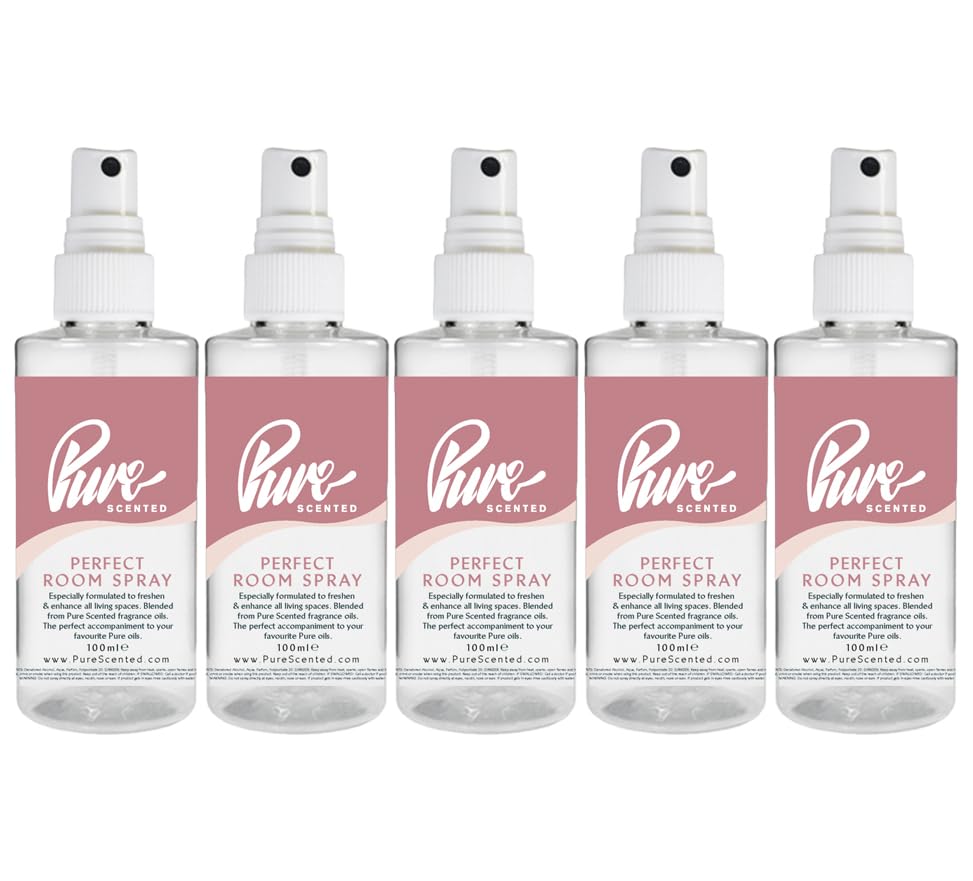 "Pure Scented 500ml Room & Fabric Sprays 5 x 100ml Suitable For Home, Car, Caravan, Work, Gym Bags, Odour Eliminators (5 x 100ml, Perfect)"