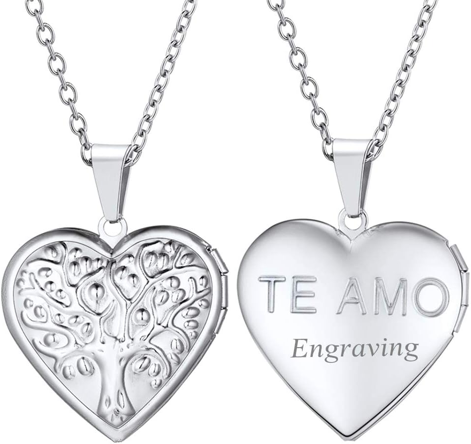 U7Women Locket Necklace Platinum 18K Gold Photo Lockets that Hold Picture,Chain 20 Inch Personalized Gift Custom Love Heart Image Necklaces
