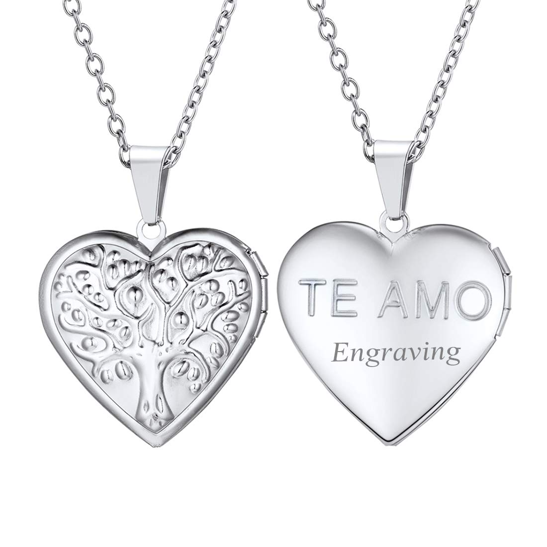 U7Women Locket Necklace Platinum 18K Gold Photo Lockets that Hold Picture,Chain 20 Inch Personalized Gift Custom Love Heart Image Necklaces