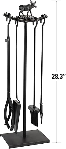 Miniatura 4 de Juego de 5 herramientas para chimenea de hierro forjado para interiores y exteriores, juego de herramientas para chimenea con cepillo para chimenea,