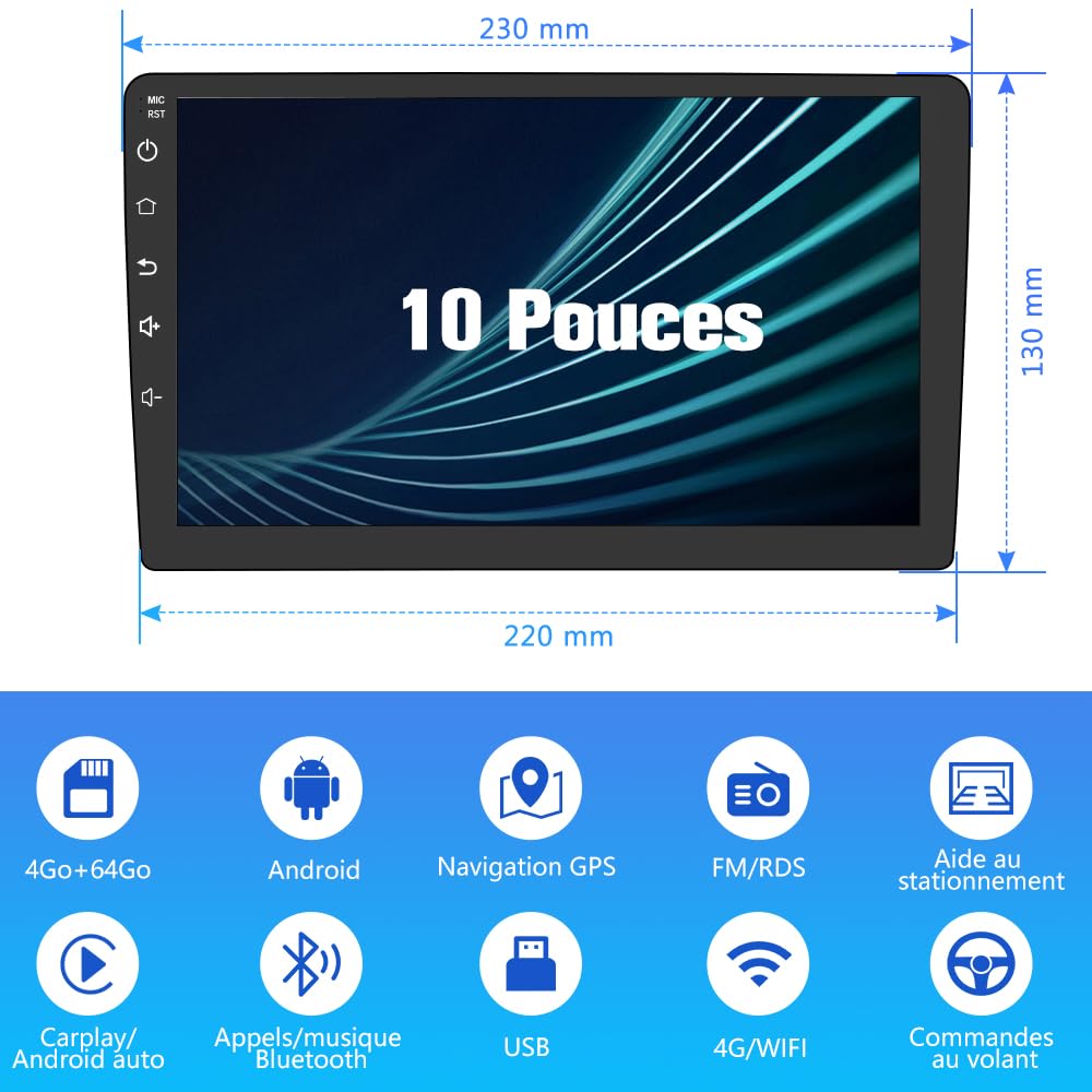 AWESAFE Autoradio Android 13 [4 Go + 64 Go] pour Volkswagen Passat B7 (2010–2015) – Écran Tactile HD 10", CarPlay, Android Auto, Bluetooth, WiFi, 4G, GPS, DSP, Radio FM