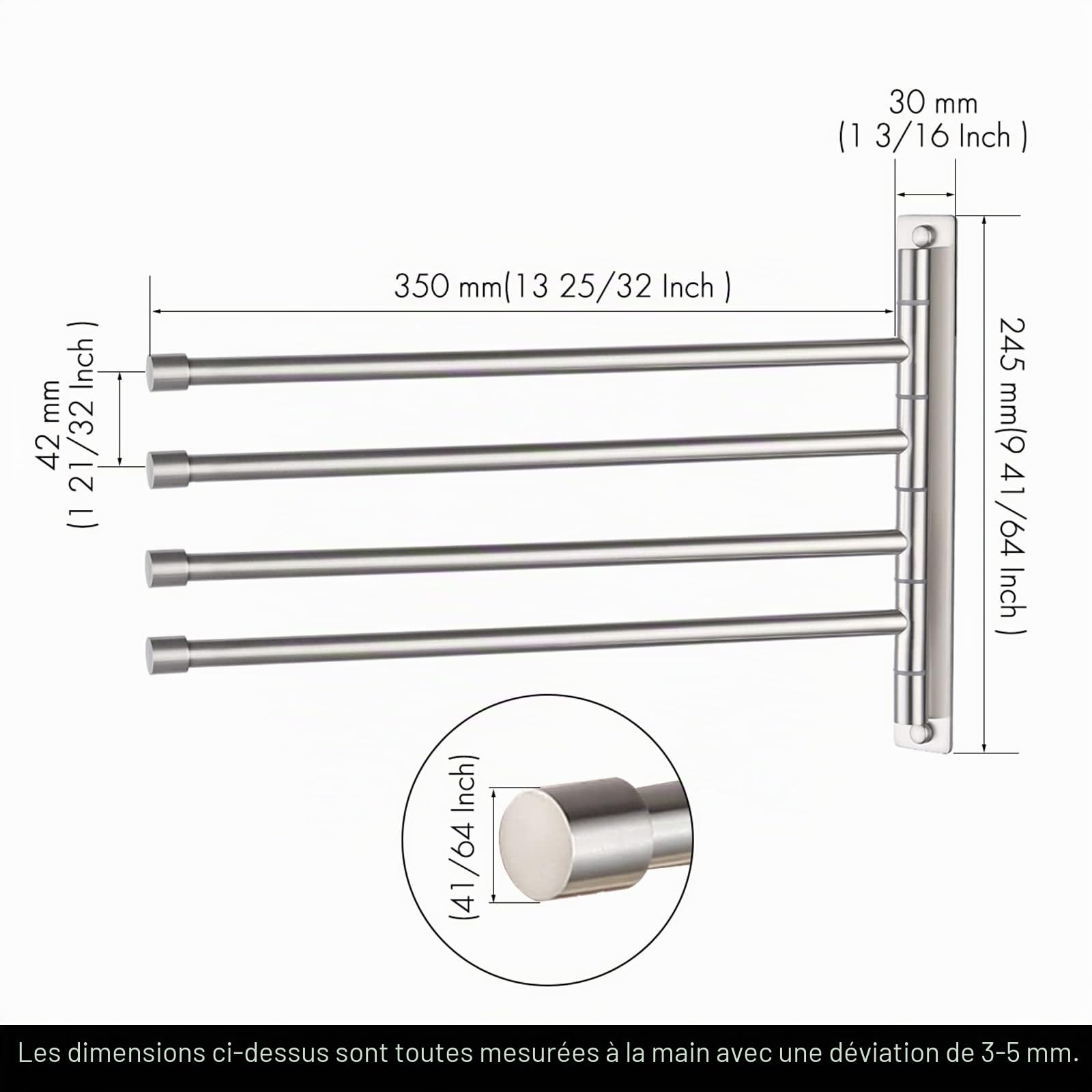 KES Porte-Serviettes Pivotant à 4 Bras pour Salle de Bain, Porte Serviettes Mural Acier Inoxydable SUS304 Porte Serviette Brossé, A2102S4-2
