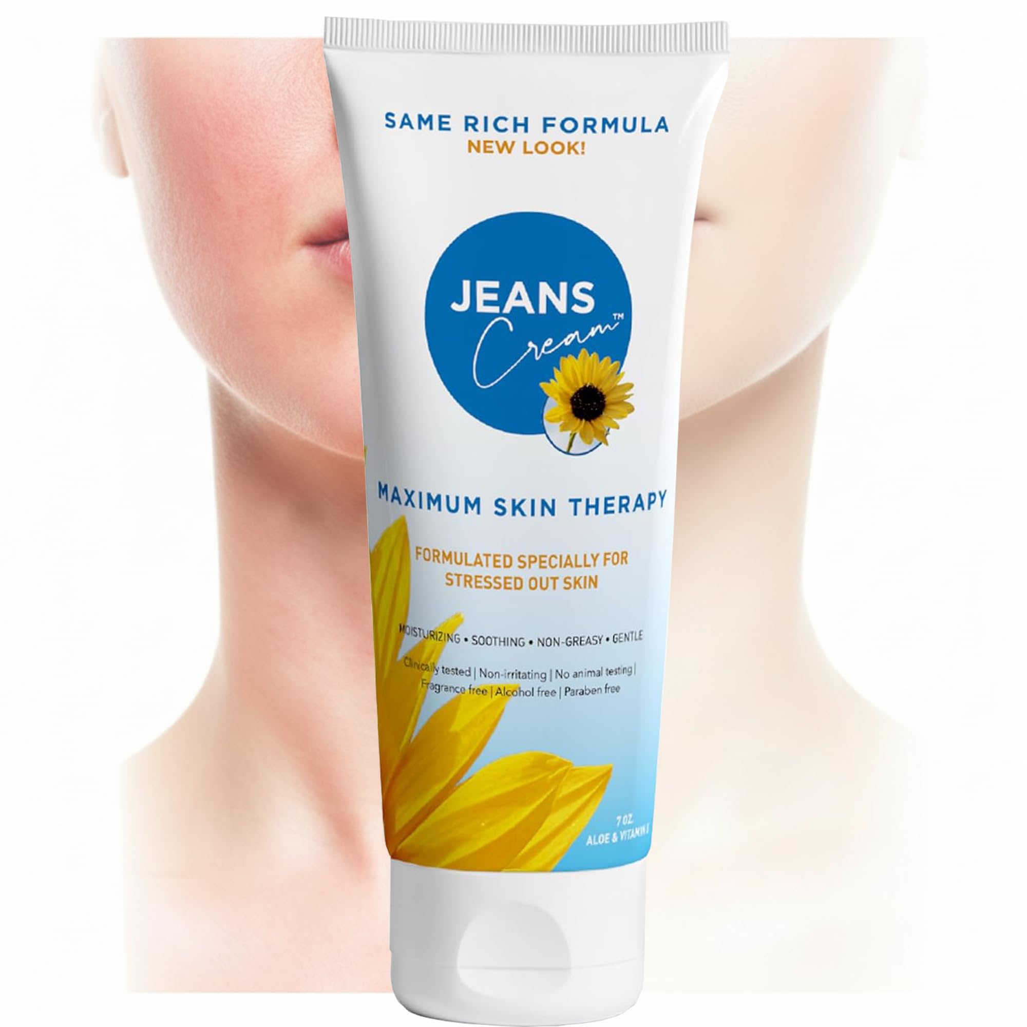 Jeans Cream, Maximum Skin Therapy Radiation Burn Cream, Moisturizing Vitamin E and Aloe Vera Cream for Compromised Skin, Minor Cuts, Sunburn and More, Non-Greasy Formula, 7 oz
