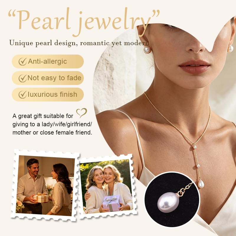 Image of Pearl Earring Stud Pearl Necklace Choker for Bride Wedding Earring Necklace