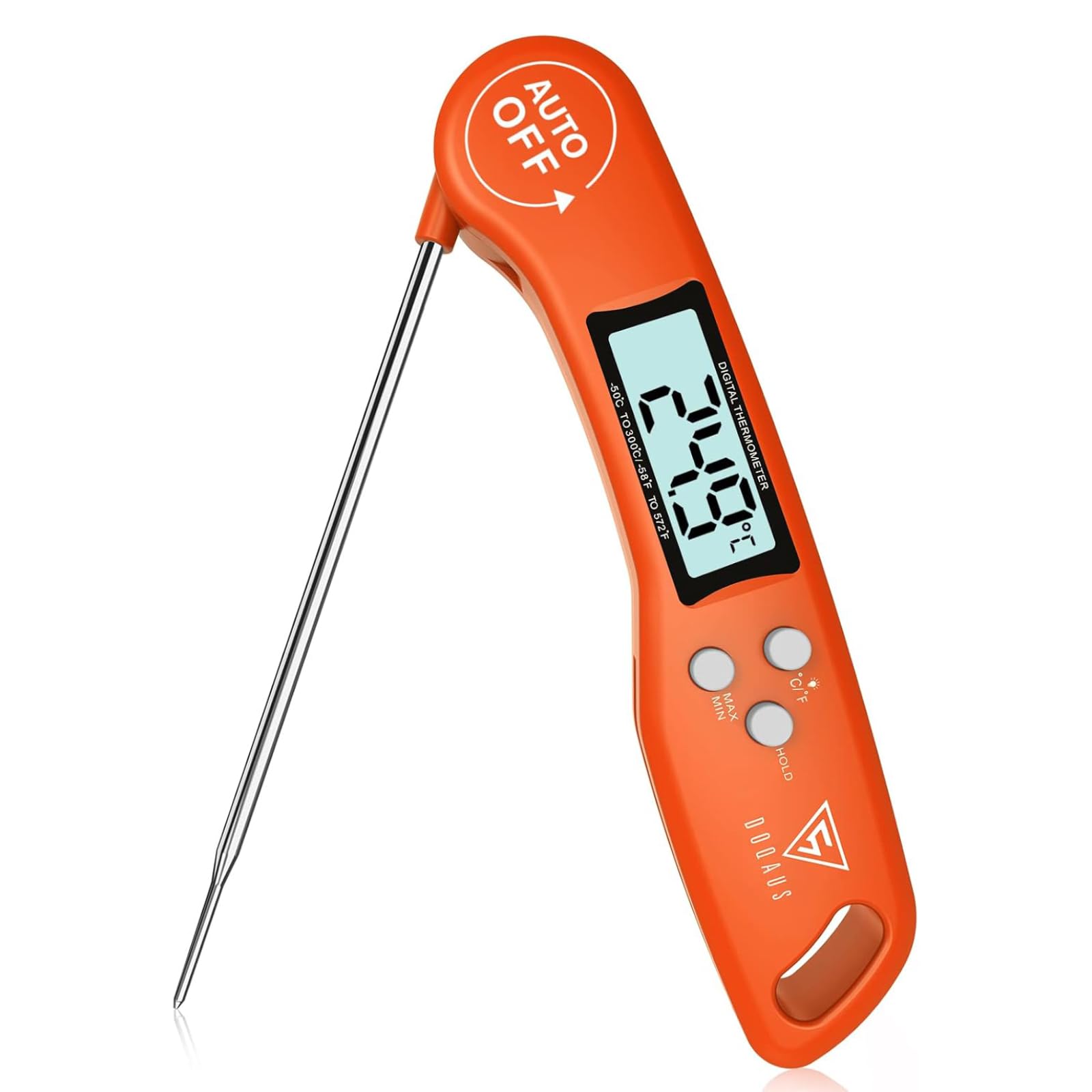 DOQAUS Grillthermometer Fleischthermometer Küchenthermometer Bratenthermometer Kochthermometer mit 3s Sofortiges Auslesen, LCD Bildschirm und Lange Sonde, für Kochen, BBQ (Orange)