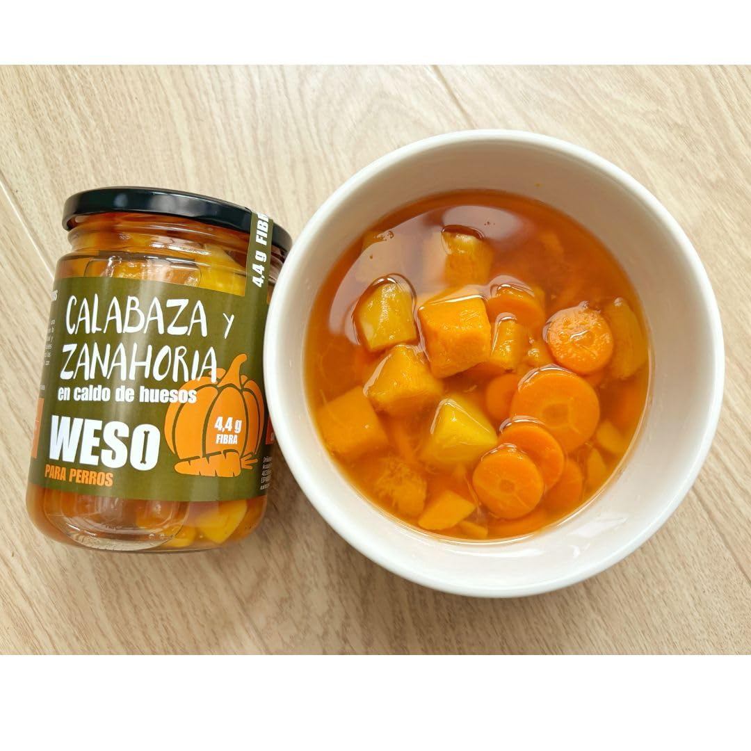 ANIMALUJOS - Calabaza y Zanahoria en Caldo de Huesos para Perros - Apoyo Digestivo Natural, Sin Cereales, Rico en Nutrientes - 3 x 400g - Complemento Alimenticio Salud Canina - WESO