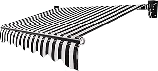 13x8ft Black & White Striped Retractable Awning Fabric - 99% UV Block, W...