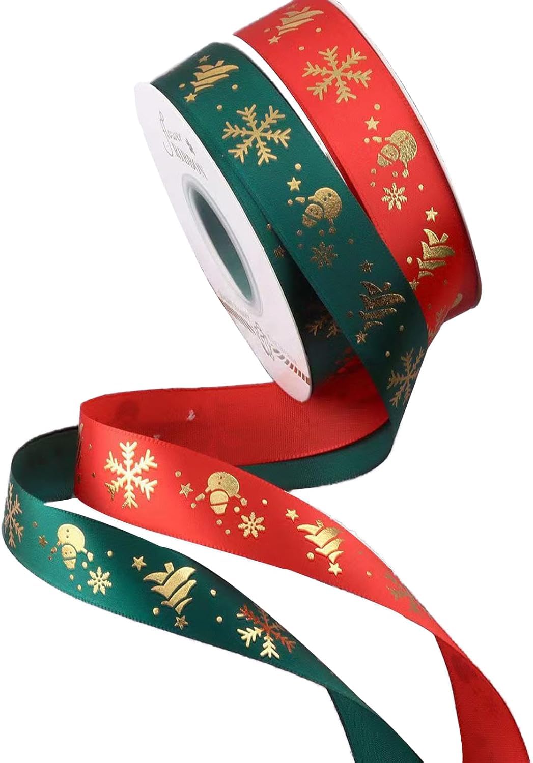 2Rolls 25 Yards Christmas Ribbons for Gift Wrapping 1 inch Wide Gift Wrapping Decoration for Festival Holiday Party Decorations DIY Crafts