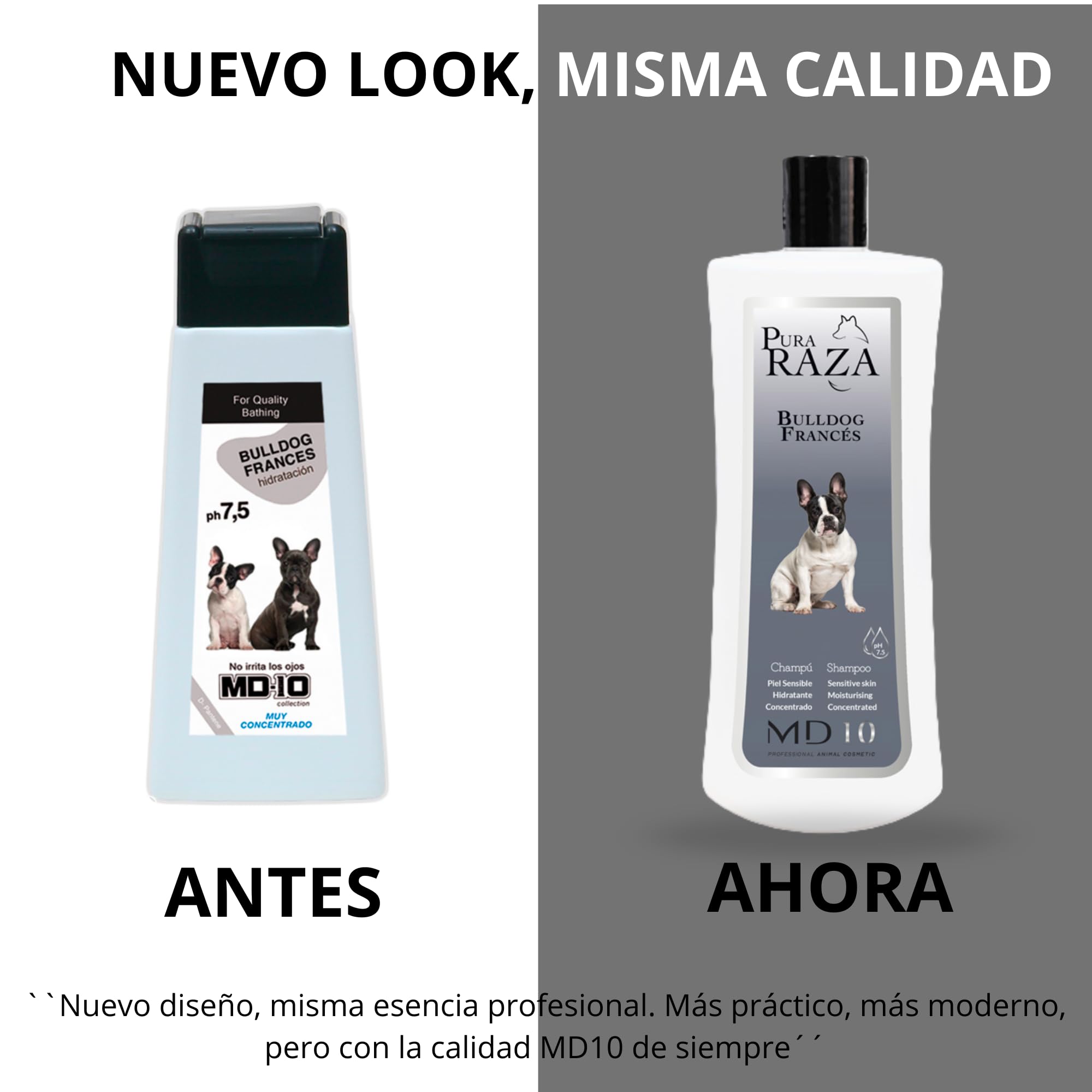 Champú para Bulldog Francés - Champú para Perros Hidratante y Dermoprotector con Vitamina D-Pantenol - Previene la Formación de Caspa - Vegano - Fabricado en España - 5 l - MD-10 COLLECTION
