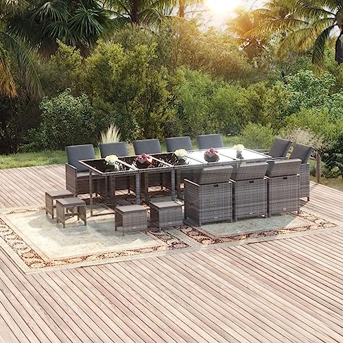 BUKSCYJS 1 Grau Rattan Gartenmöbel Set 15-TLG