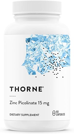 Thorne Zinc Picolinate 15mg – Highly Absorbable Zinc Supplement – Supports Wellness, Immune System, Eye, Skin, and Reproductive Health – Gluten-Free, Soy-Free, Dairy-Free – 60 Capsules
