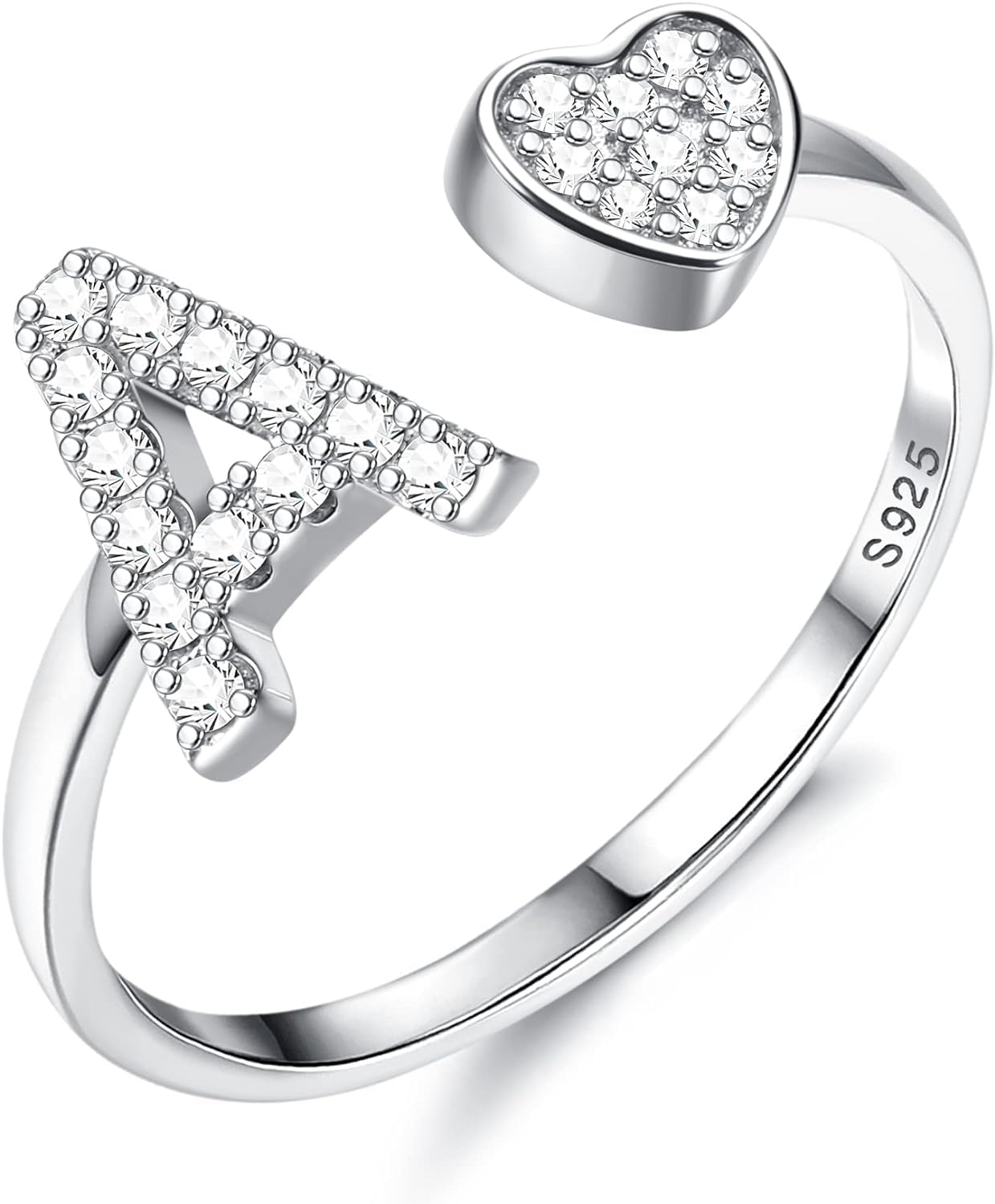 Diamday Plata de Ley S925 Ajustables Iniciales Anillos Mujeres Niñas Corazón Apilables Alfabeto Anillos Personalizado Capital Letra Anillo Inicial Joyería Regalos para Cumpleaños Navidad San Valentín