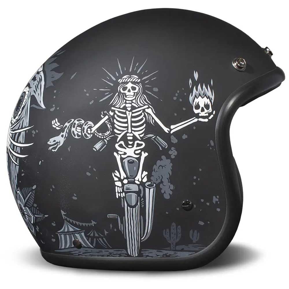 DMD Casco retro Ghost Rider Matt Black Open Face Casco Jet Casco Moto Casco ECE22.06