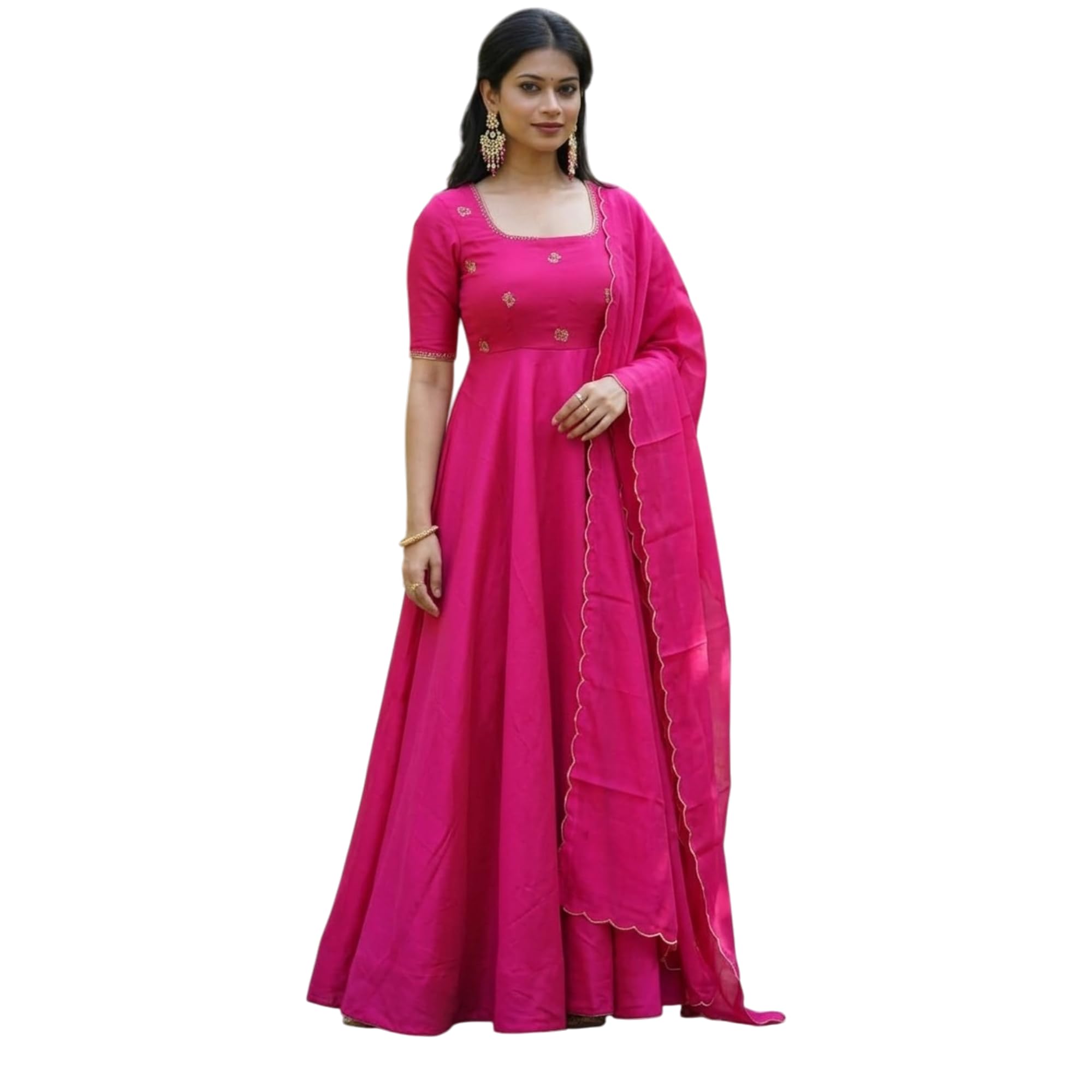 Women's Anarkali Gown with Dupatta | Embroidered Butterfly Motifs Ethnic Dress | Square Neck Traditional Anarkali Suit | Festive Wedding Party Long Flowy Ethnic Outfit-image-13