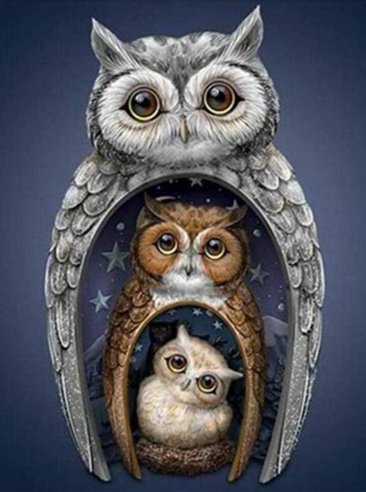 TINMI ARTS 5D Diamond Painting Kits Full Round with AB Drills DIY Cross Stitch Pattern Rhinestone Embroidery Kits Arts Craft Home Wall Decoration[13.2"x 17.5" Owl Family]
