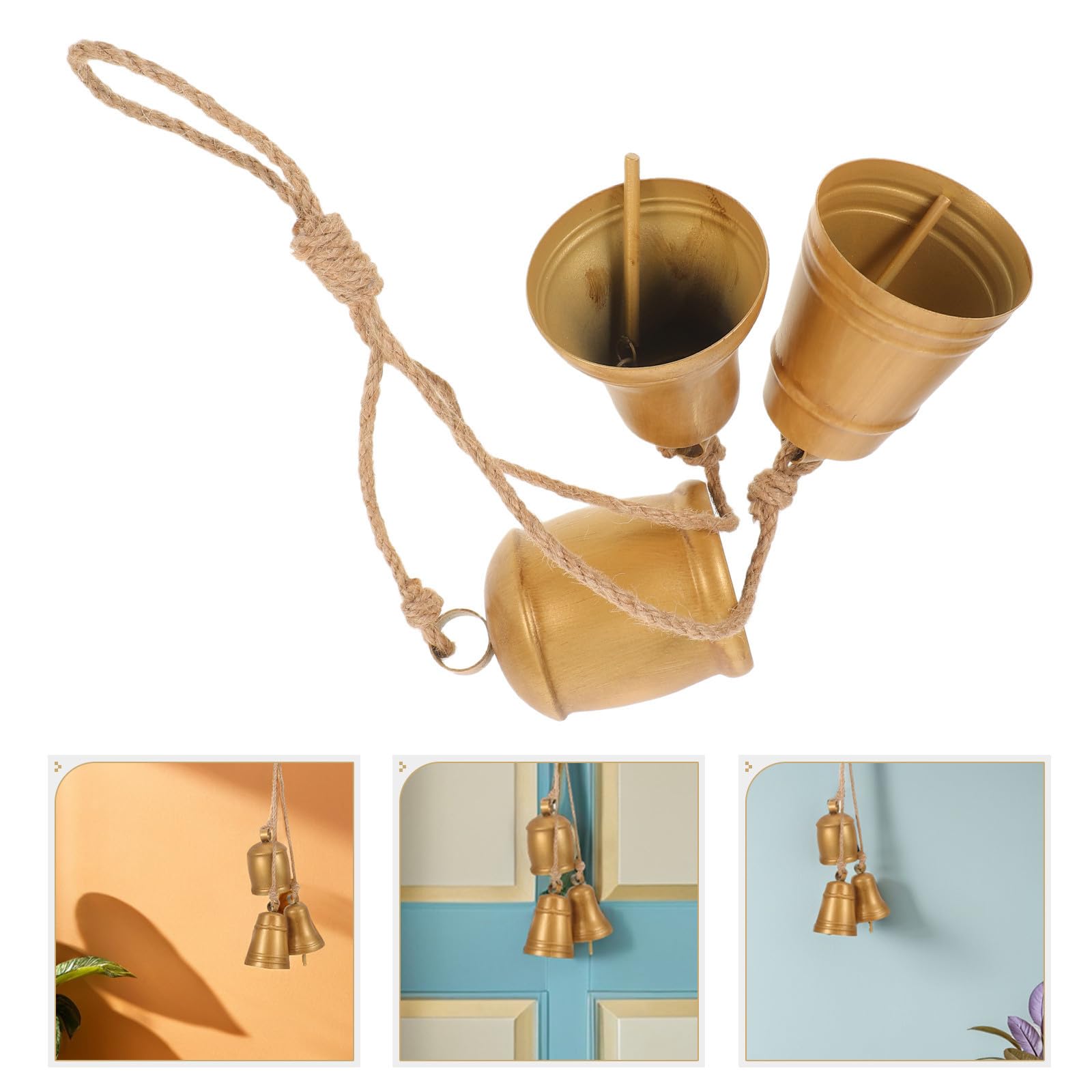 TOYANDONA 4 Piezas Campana Colgante de Hierro Dorado con Cuerda para Puerta