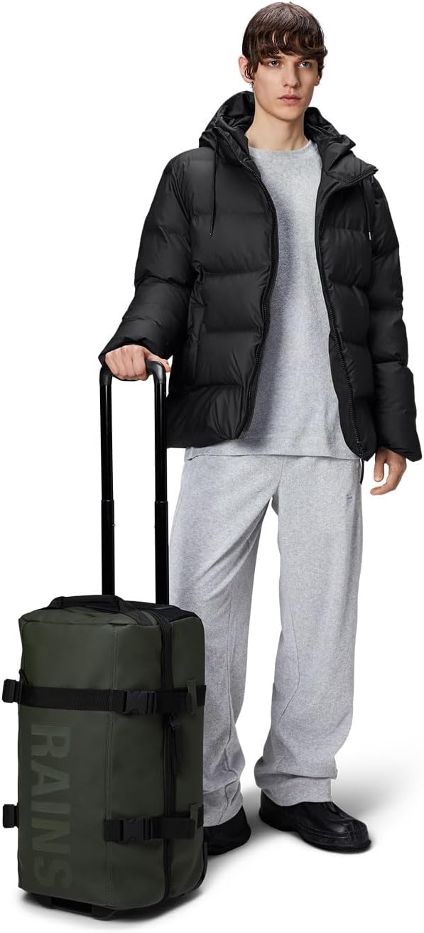 RAINS Texel Cabin Bag - Green Waterproof Travel Bag Men & Women - Lightweight Suitcase with Coated Tonal Zip Closure and Bifold Case with Two Mesh Closures - 2 Year Warranty