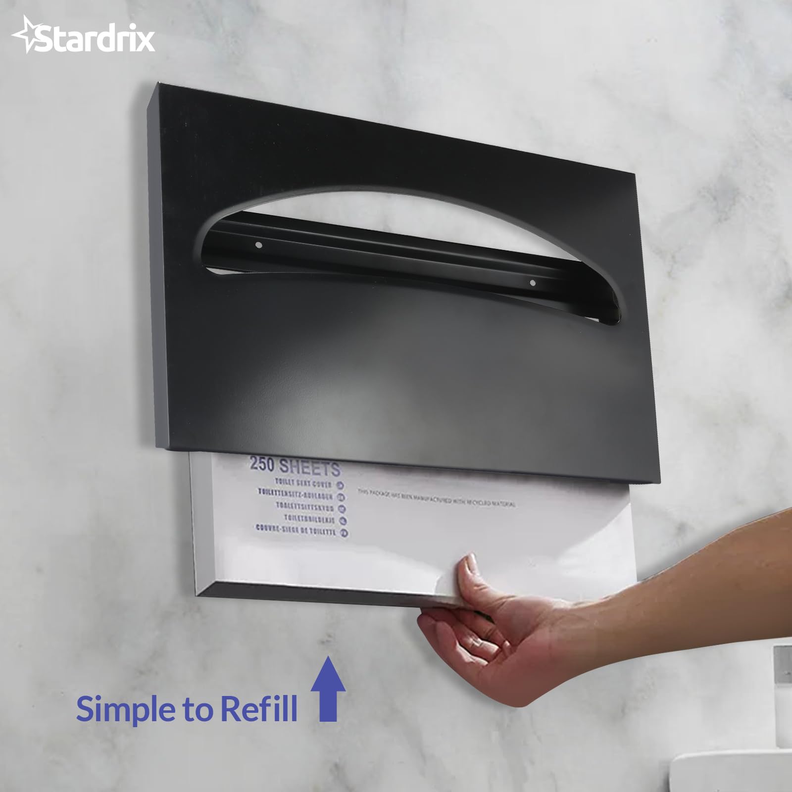 Stardrix Toilettensitz-Spender aus Edelstahl, Wandhalterung, Einzel- oder 1/2-Falz, große Kapazität, für gewerbliche und private Zwecke, mattschwarz