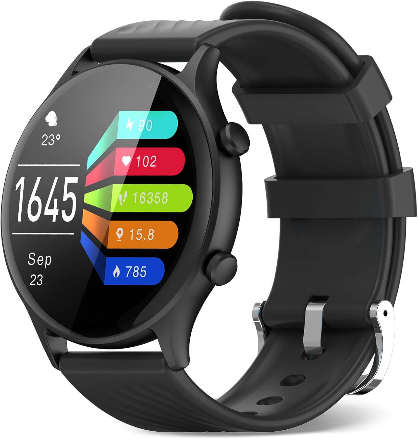 WalkerFit Women's Smartwatch with Phone Function: 1.39 Inch Round Fitness Watch, Pedometer with Heart Rate Monitor, Sleep Monitor, Menstrual Cycle, Waterproof Activity Tracker (Round - Champagne Gold) Round - Deep Black