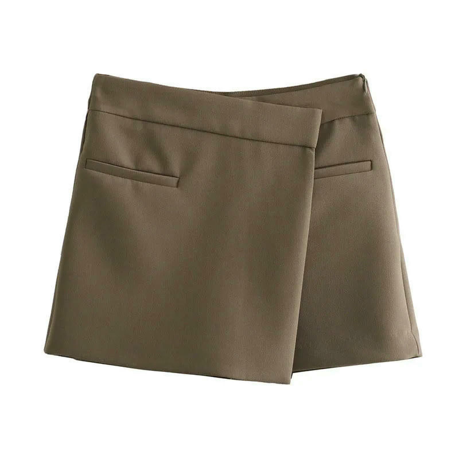 CHENSHI Gonna Lunga Pantaloncini A Vita Alta da Donna Gonne Tasche Frontali alla Moda Minigonna Ufficio Divisa Asimmetriche Vintage con Cerniera Laterale-Cammello-l