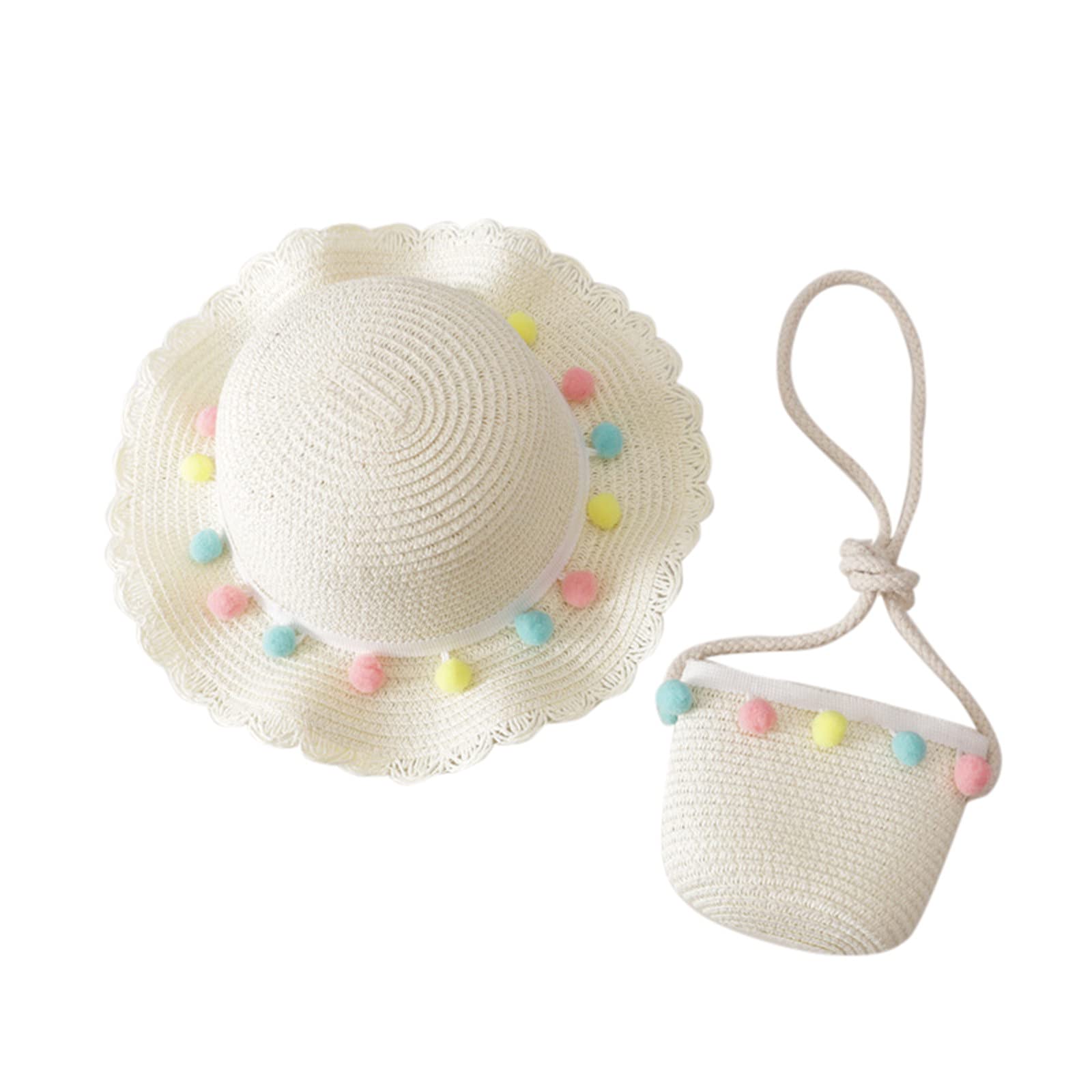 UnbekanntSombrero de paja, Sombrero de paja para niñas, sombrero de paja + gorro infantil para niños, Blanco, Talla única