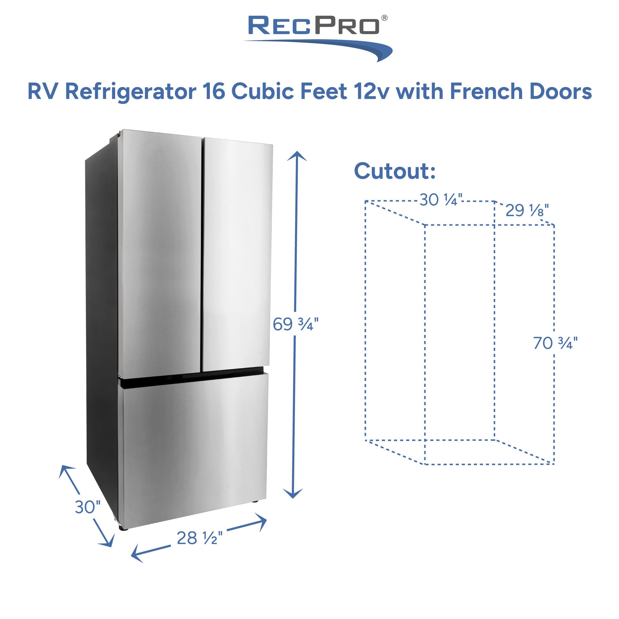 Recpro RV Refrigerator Stainless Steel | 16 Cubic Feet | 12-Volt | French Style Doors | Low Wattage on Fridge.com - View 5