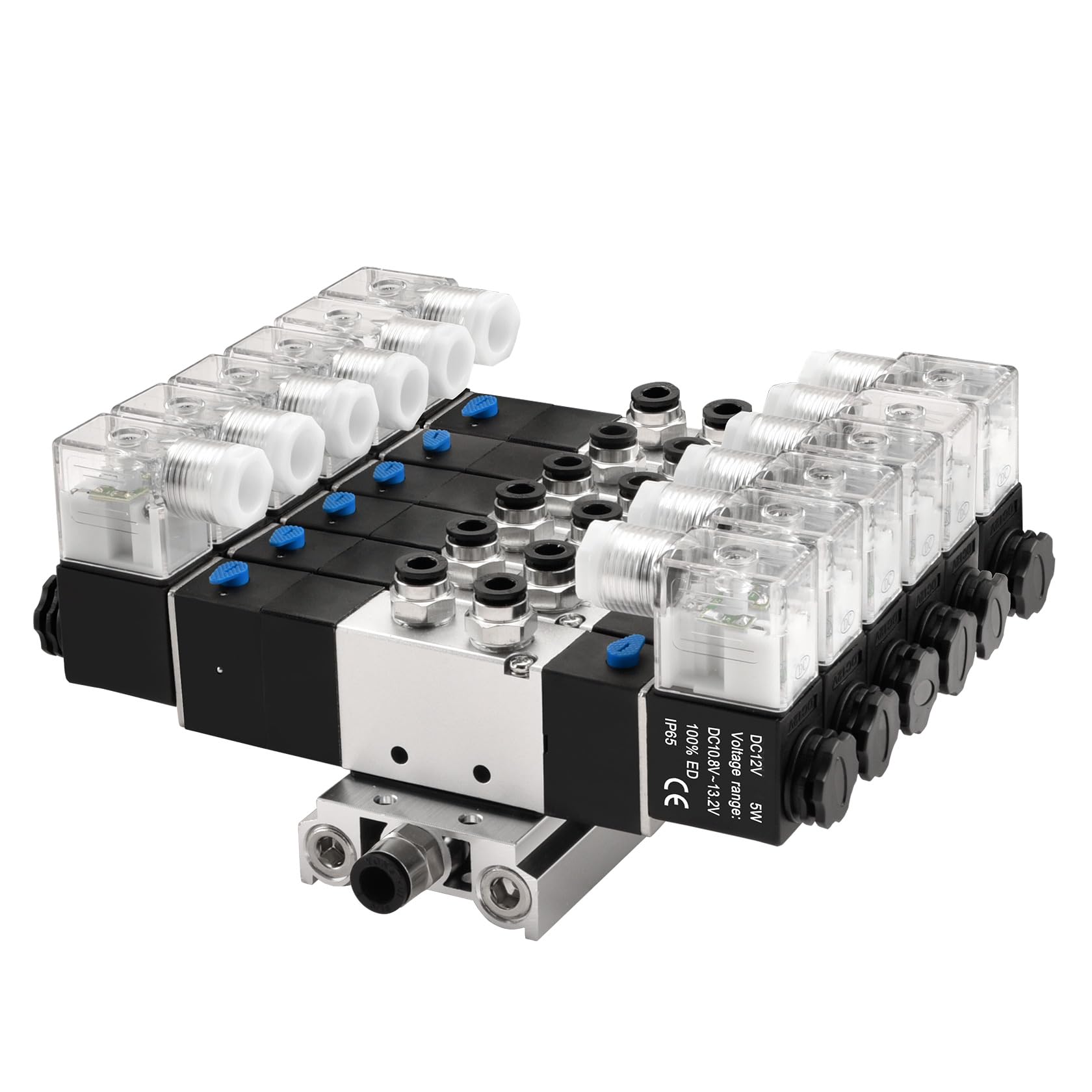 Heschen Válvula solenoide neumática eléctrica 6, 4V230C-08, 12VDC, PT1/4, 5 vías 3 posición, base del colector, silenciador, conjunto de accesorios rápidos, CE