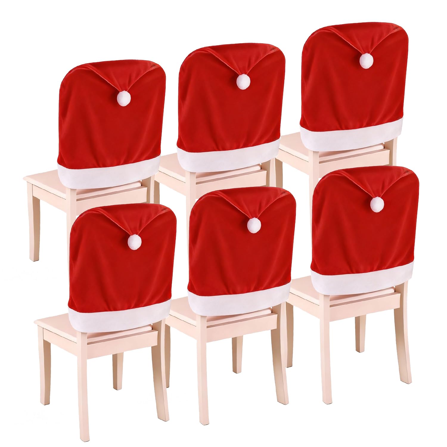 Yahpetes Christmas Chair Back Covers 6 Pcs Christmas Chair Covers Santa Hat Dining Chair Covers 19.7" x27.6" Golden Velvet Chair Covers Kitchen Chair Covers for Christmas Decoration (19.7" x 27.6")
