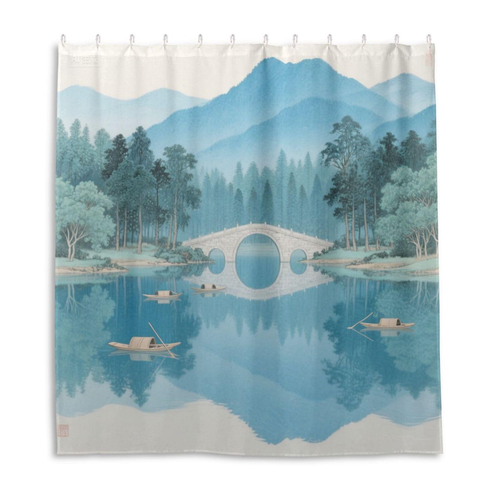 Rideau de douche paysage chinois lavable pour créer une salle de bain zen
