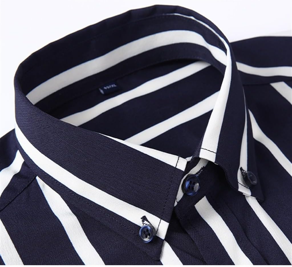 Men's Striped Long-Sleeved Shirt Stretch Comfortable Business Non-Iron Shirt Spring and Fall Casual