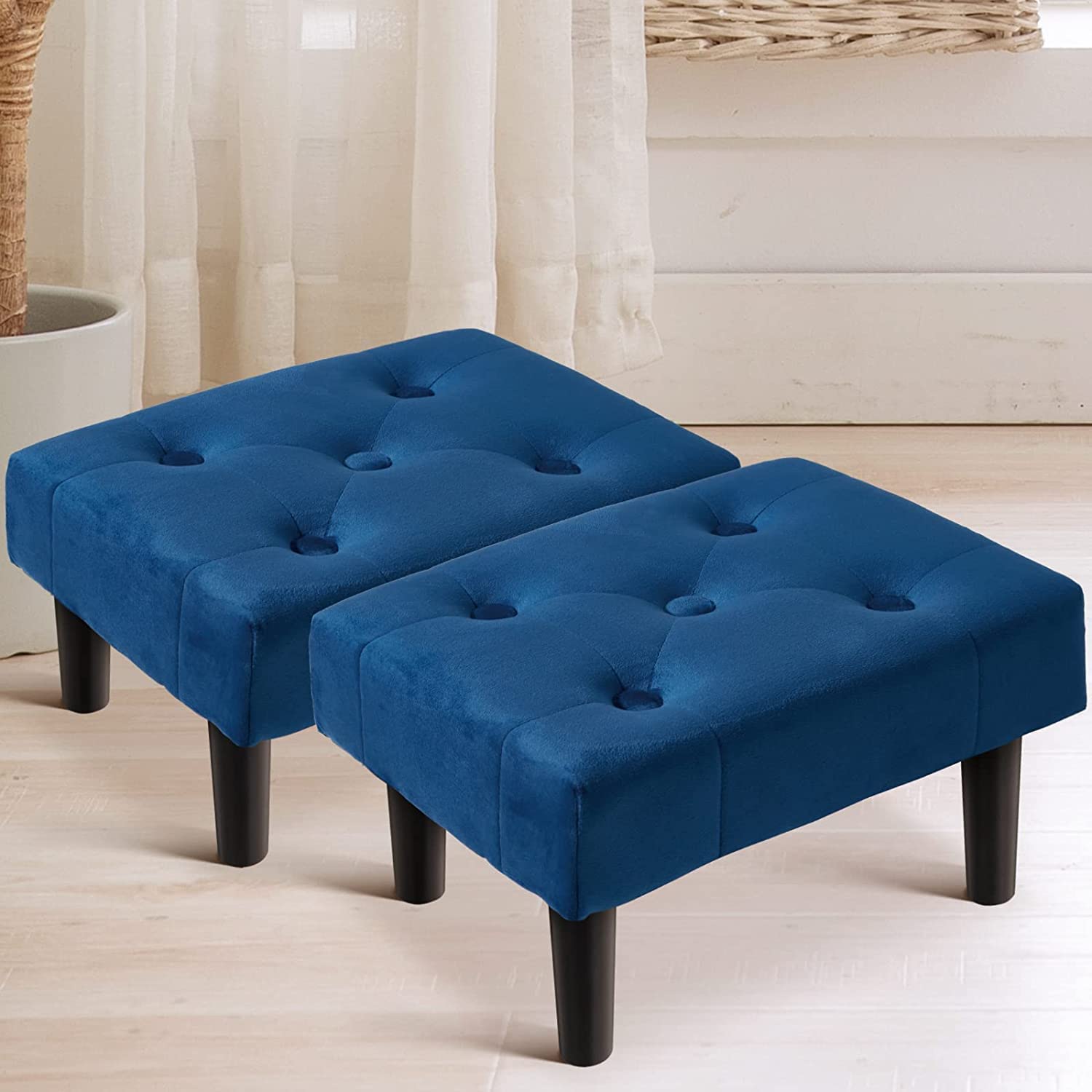 Ereteken ART Small Footstool Ottoman Footrest Modern Rectangular Foot Stool Pets Step Stool for Couch Desk Office Dogs Living Room Bedroom (Blue)
