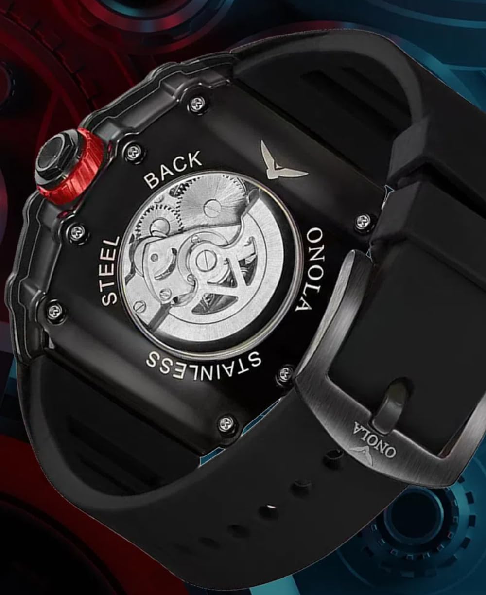 Tonneau, orologio da polso da uomo, completamente automatico, con timone, volano, orologio meccanico Tourbillon, scheletro, impermeabile, alla moda