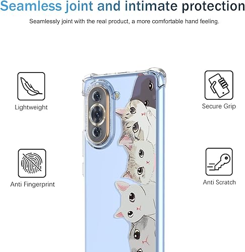 Miniatura 3 de Funda para Huawei Nova 10 Pro, diseño de gato lindo y transparente de dibujos animados, TPU suave a prueba de golpes, funda protectora de silicona